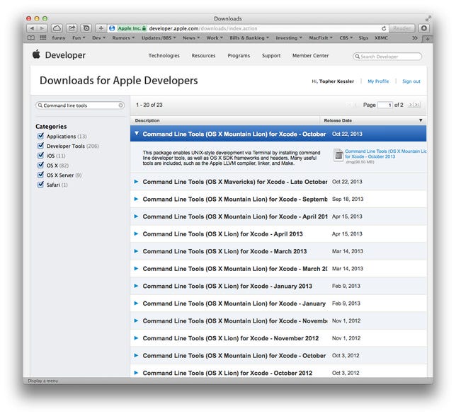 Command Line Tool downloads for OS X