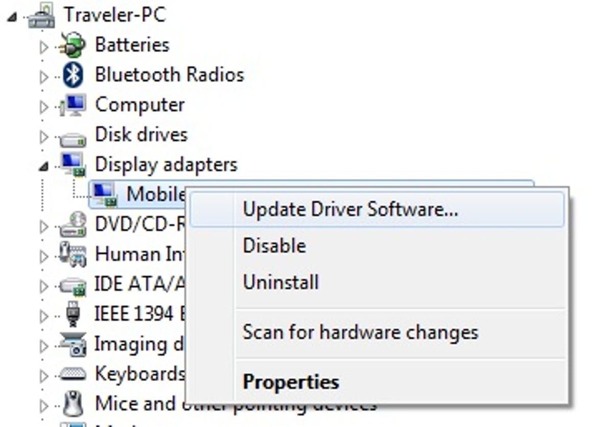 Microsoft Device Manager Update Driver option