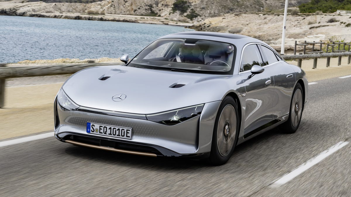 The Mercedes-Benz Vision EQXX on the road.