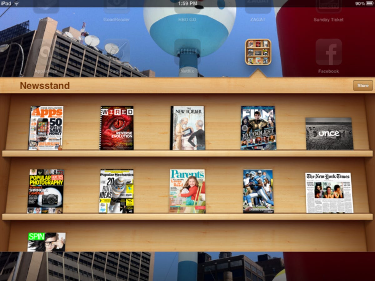 Apple's Newsstand on an iPad.