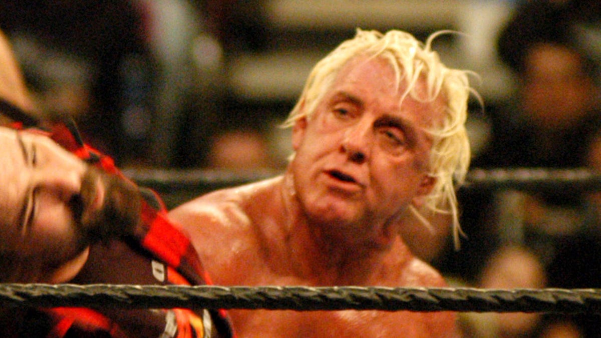 Wrestler Ric Flair in action at 2004's WrestleMania XX.