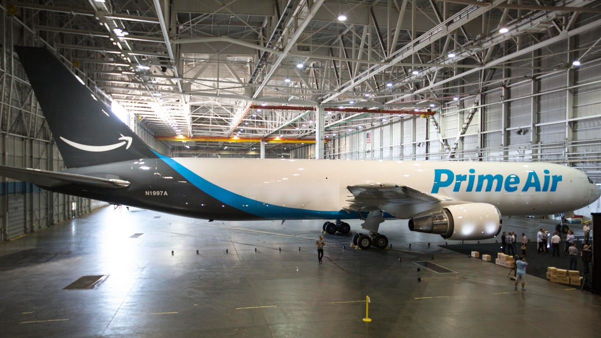 Amazon Prime Air aircraft in a hangar