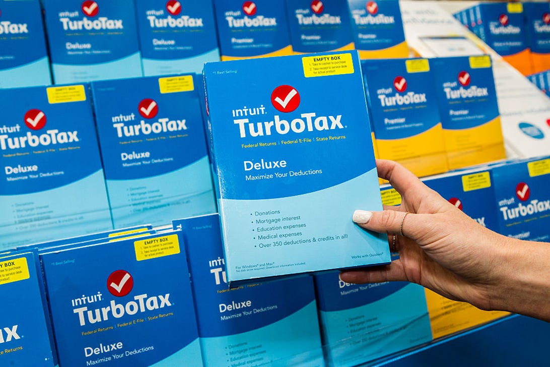 TurboTax products sit on display at Costco