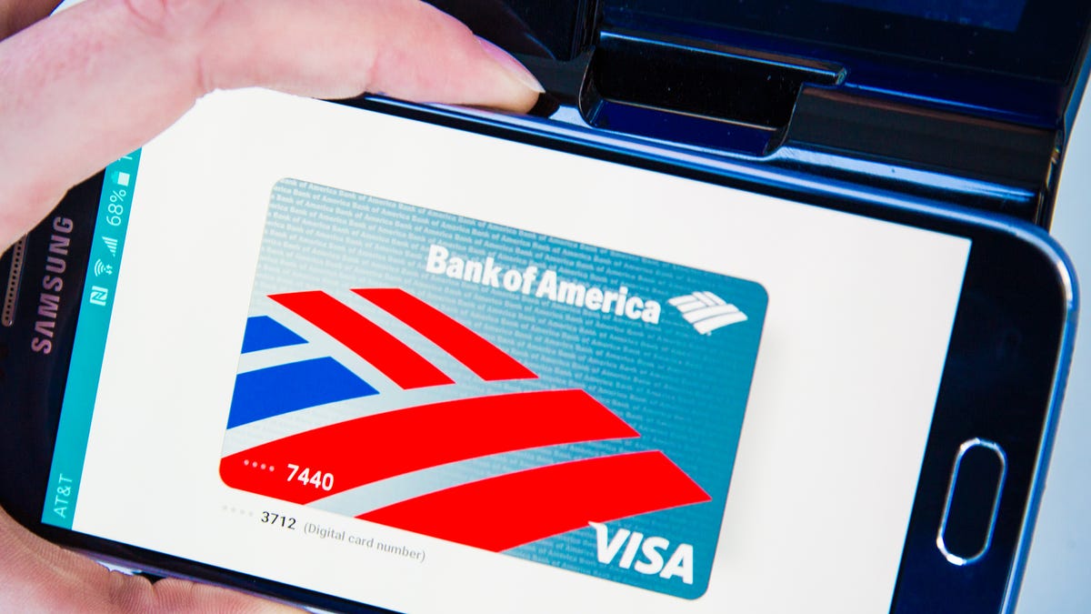 Bank of America virtual card displayed on a smartphone