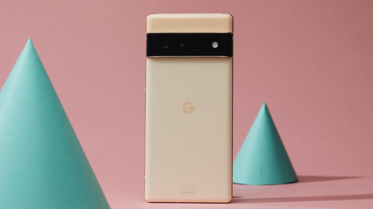Pixel 6 Pro photographed on a pink background