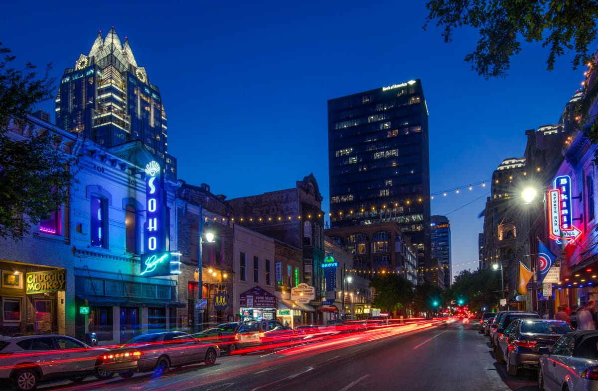 Sixth Street in Austin Texas at night