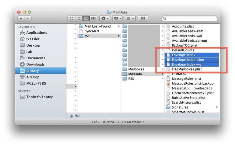 Mail's mailbox index in OS X