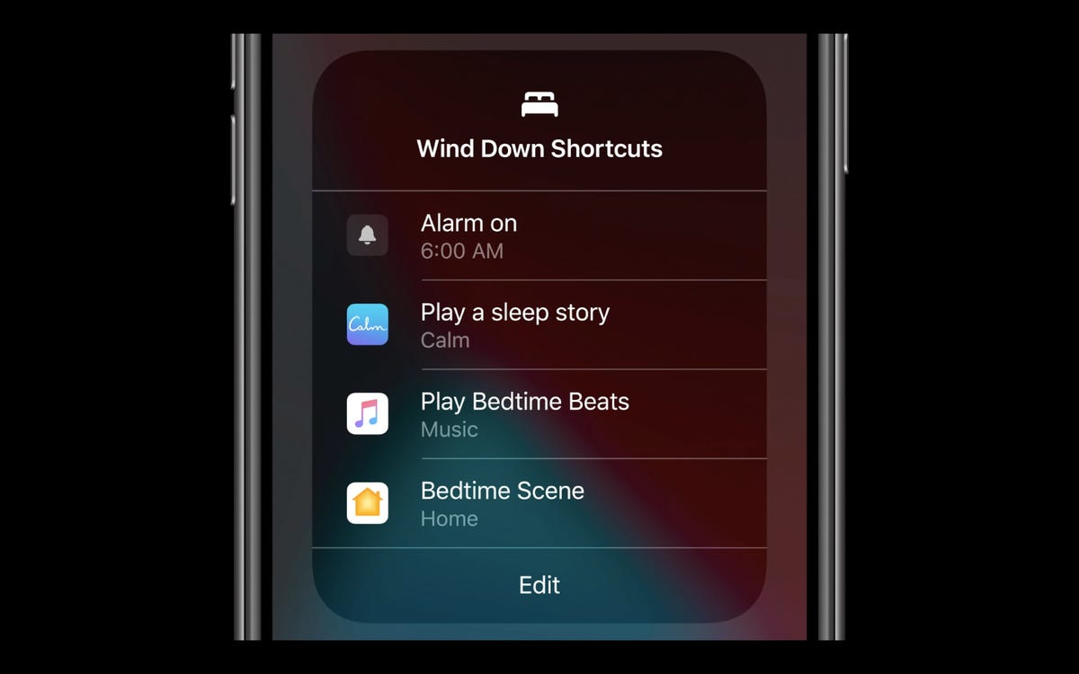 Apple Watch screen showing Wind Down Shortcuts