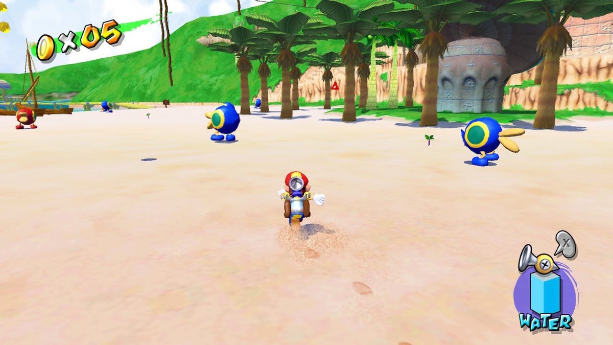 Mario running on a beach