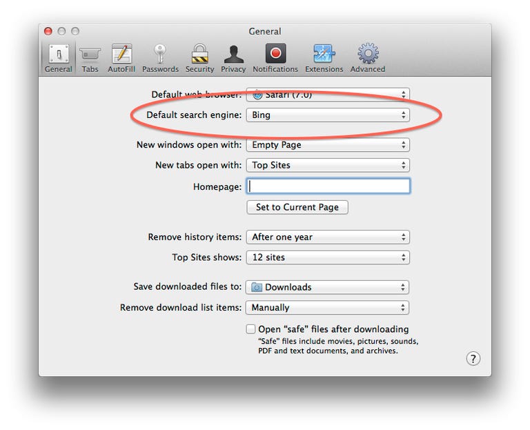 Search engine selection for Safari in OS X