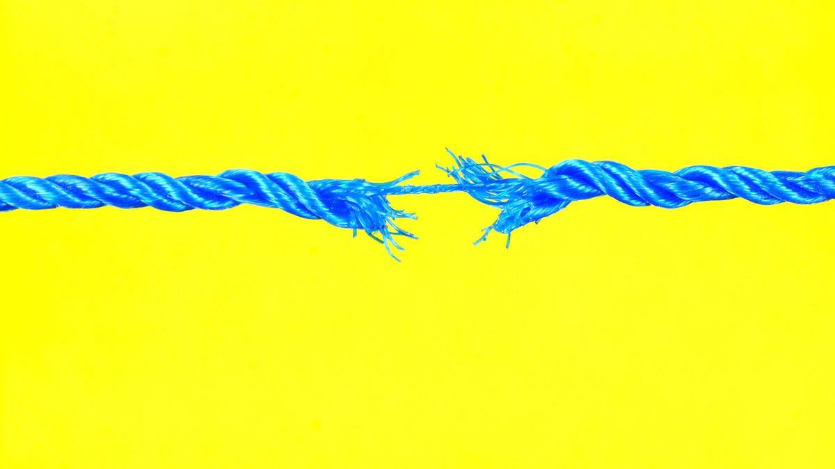 bright yellow background with a blue frayed rope at the forefront