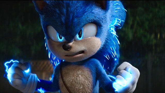 Sonic's quills glow in a still from the film