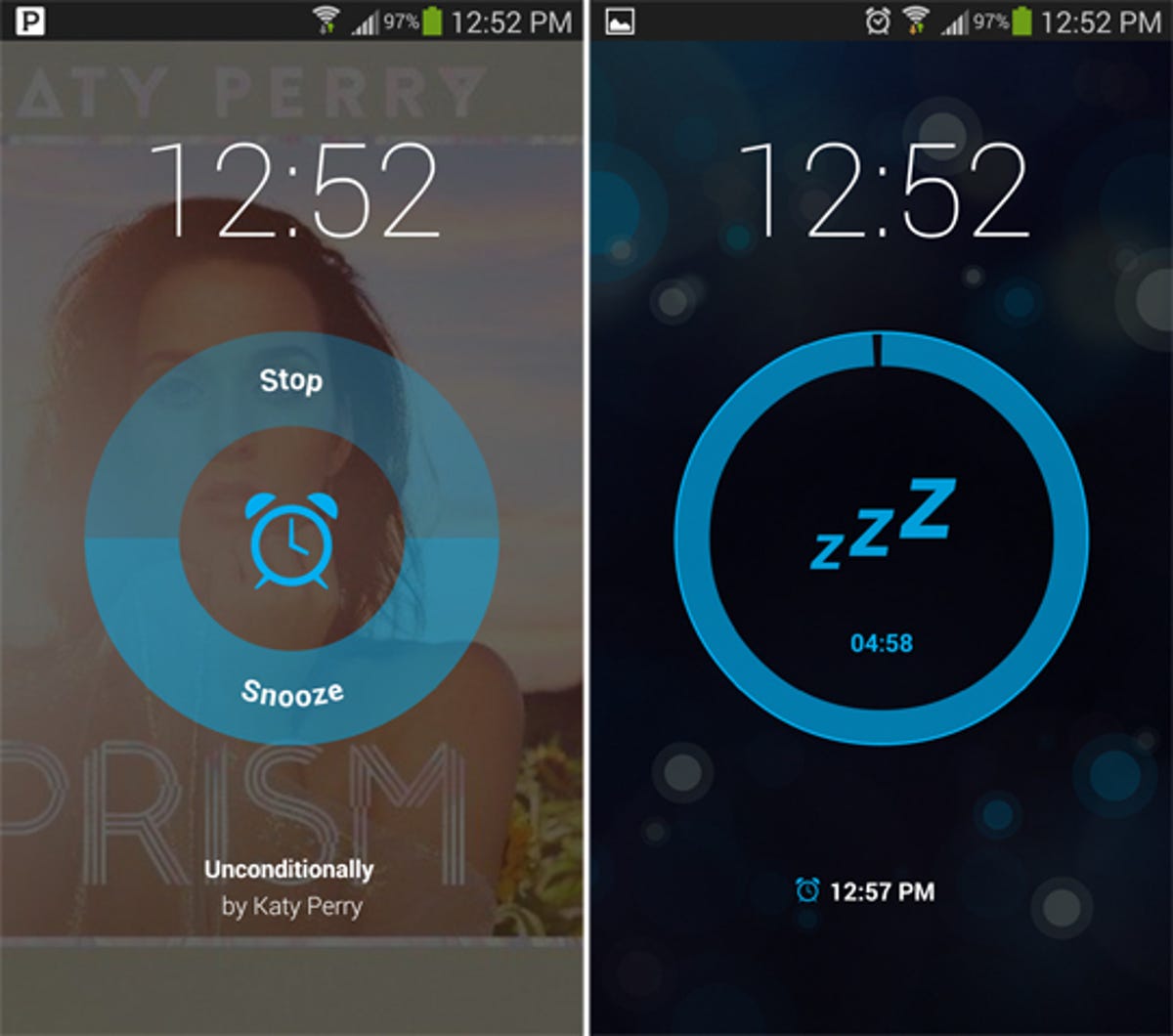 Pandora for Android alarm stop/snooze