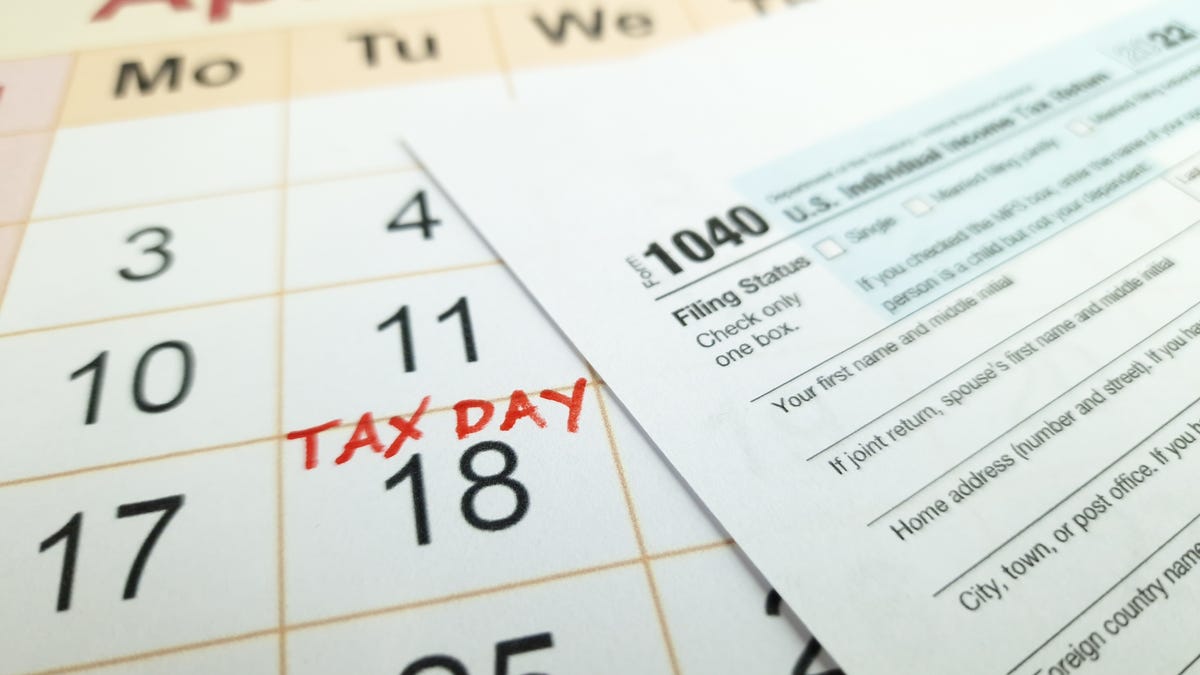 April 2023 calendar with April 18 marked as Tax Day