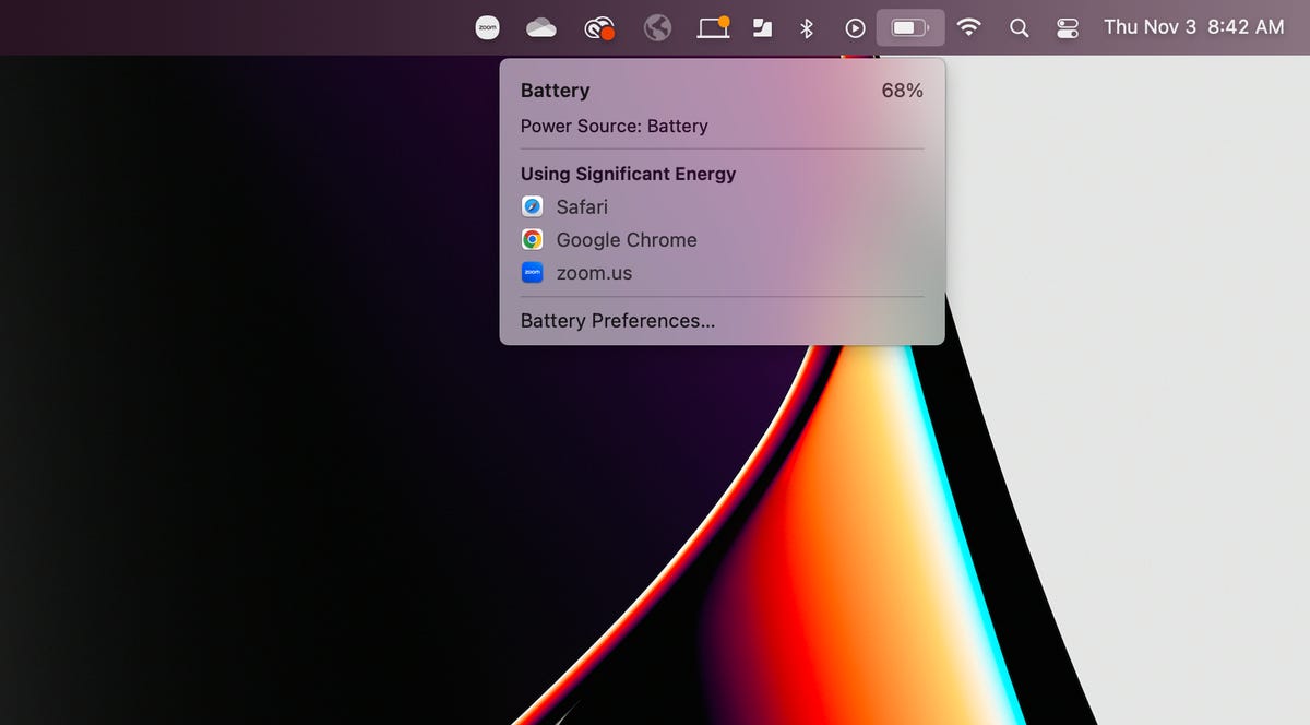 Battery menu in MacOS