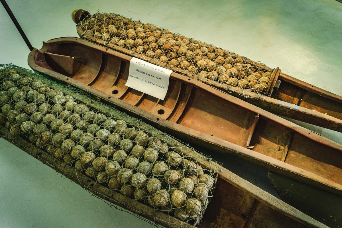 A dissected cluster bomb in Laos