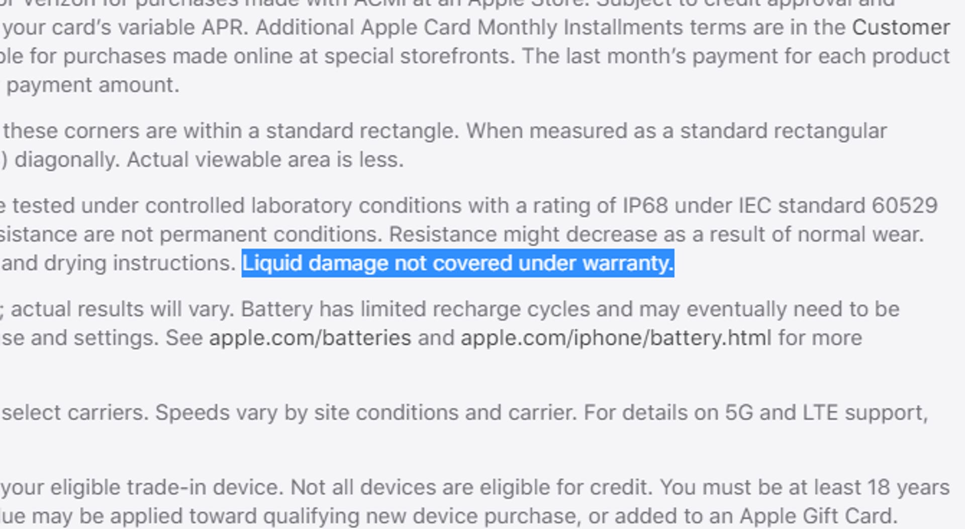 Apple liquid warranty exclusion