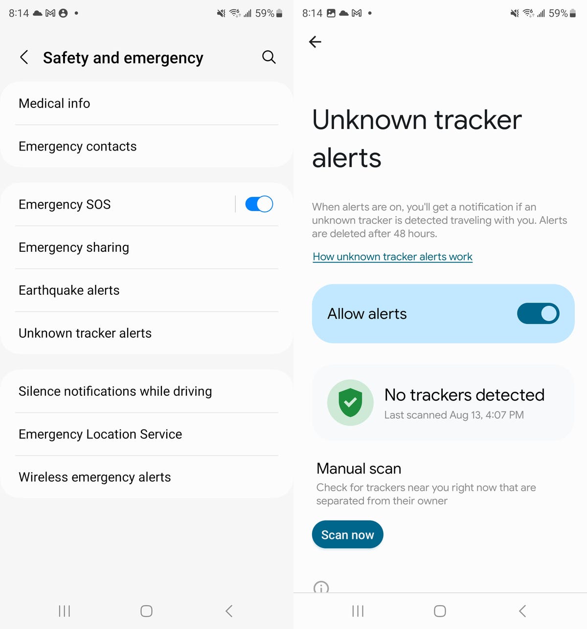 Unknown tracker alerts setting on Android