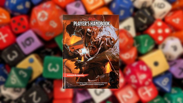 The Player's Handbook on a blurry dice background