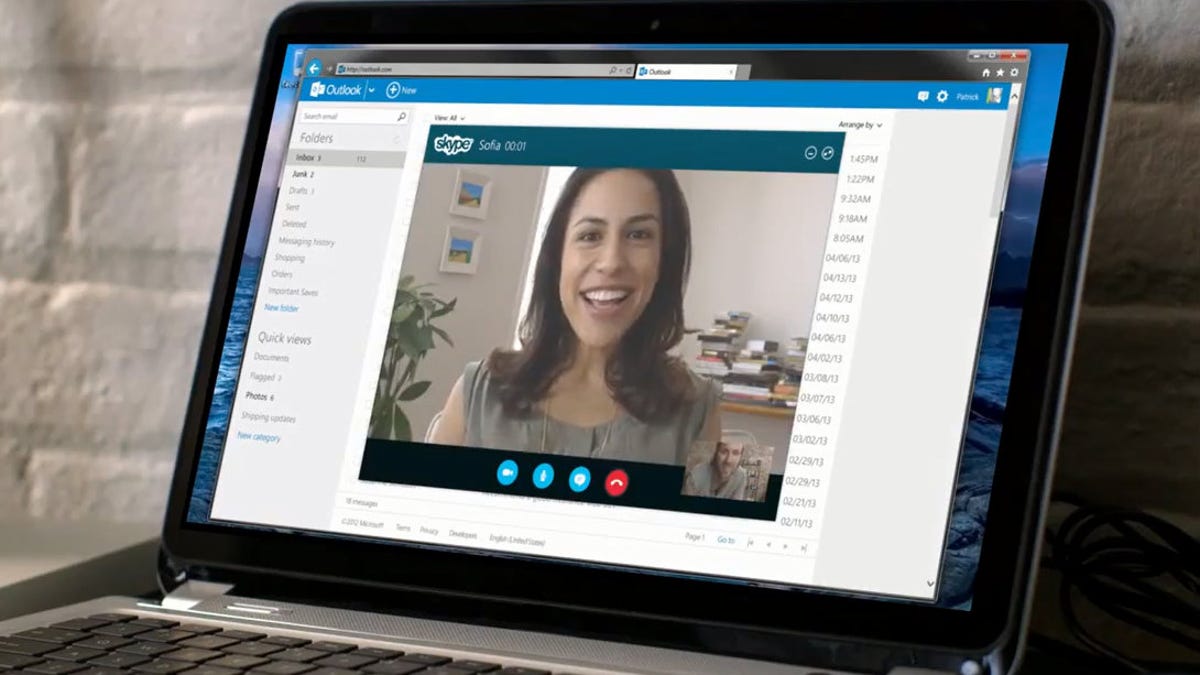 Skype viewed via Outlook.com
