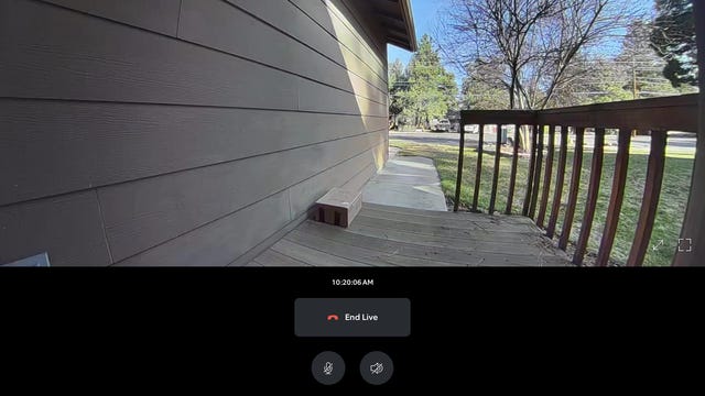 A live view front door view from a doorbell using the Ring app.