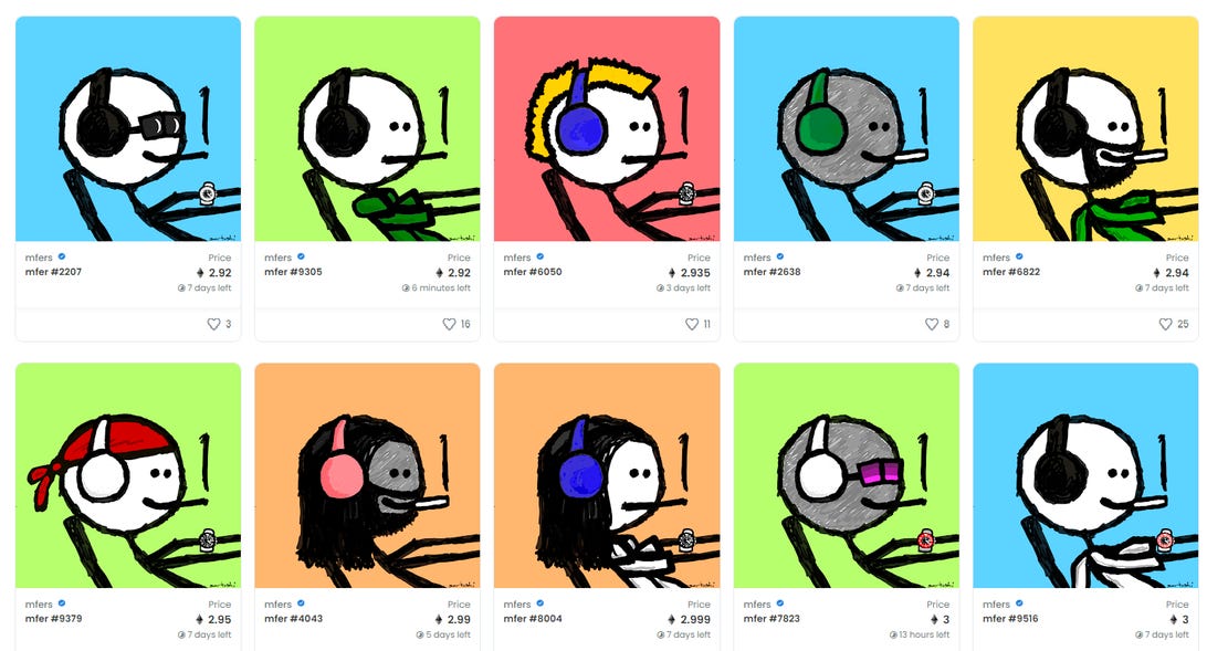 A collection of mfer artwork seen on the OpenSea NFT Marketplace