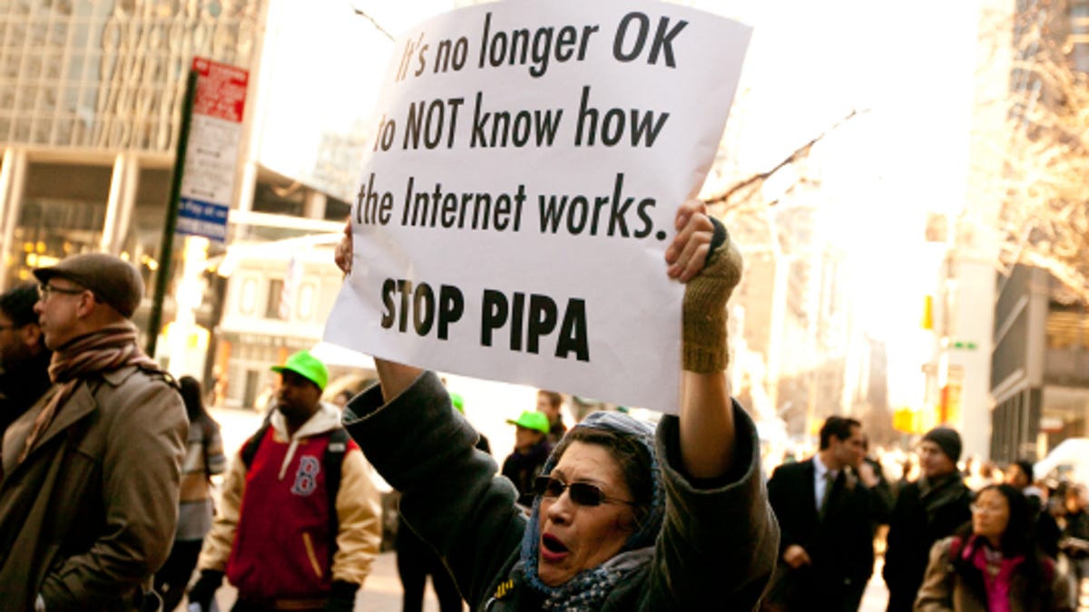 One of the anti-SOPA, anti-Protect IP protesters last month.