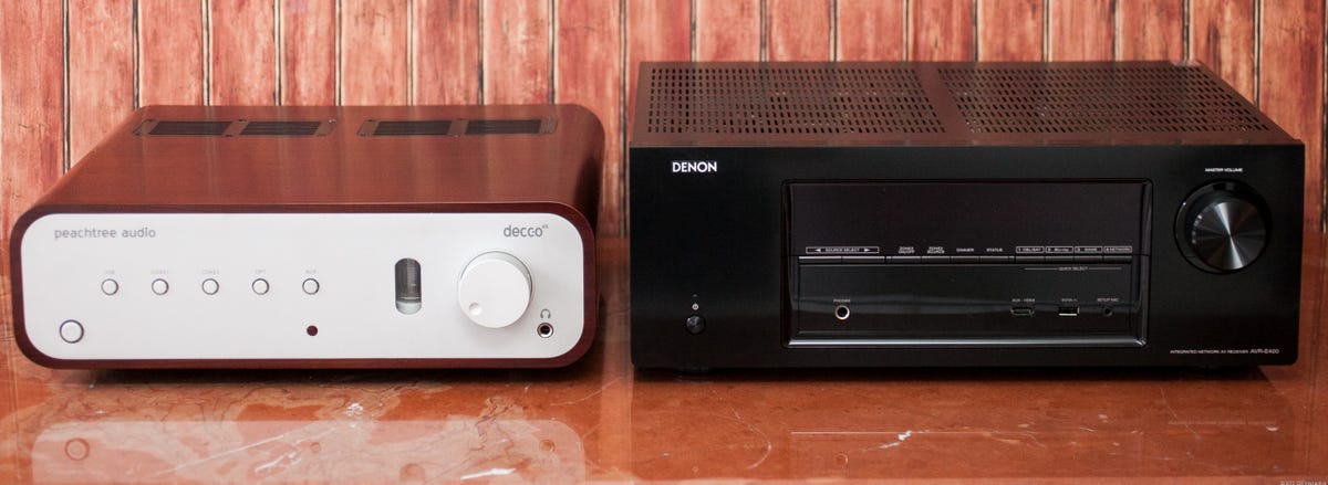 Peachtree Audio Decco65 (left) vs. Denon AVR-E400 (right)