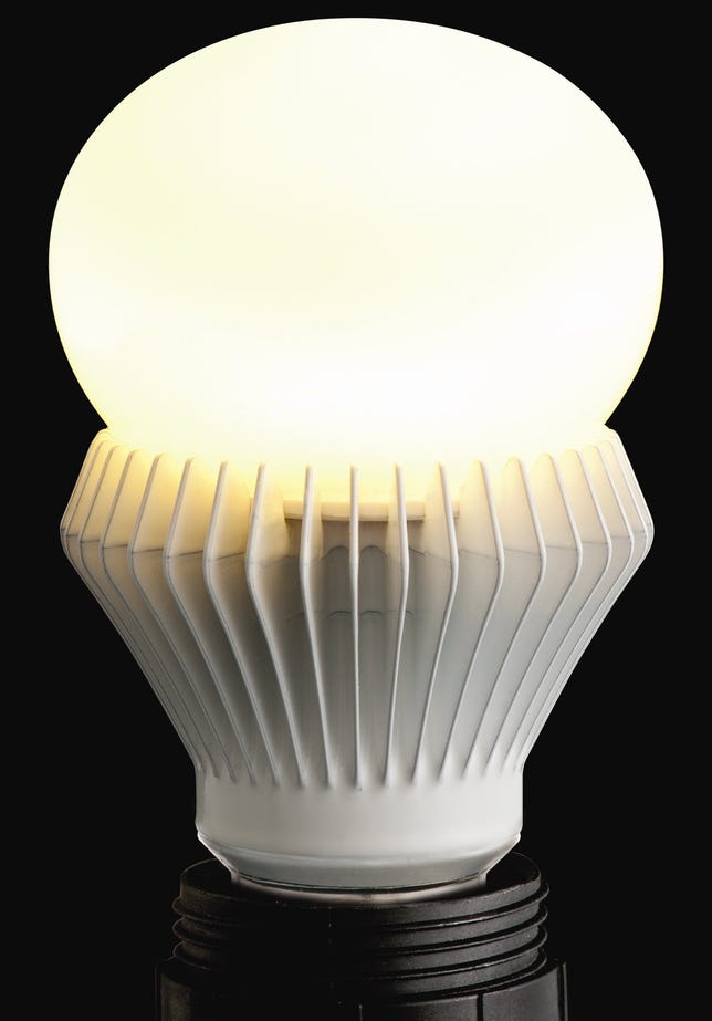 Cree's demonstration LED bulb uses a unique design to disperse light more evenly and give off as much light as a 60-watt incandescent.