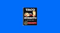 the taco burrito card game on a blue background