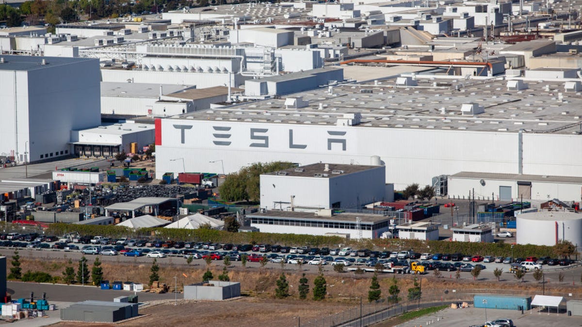 Aerial view of Tesla's factory in Fremont, California.