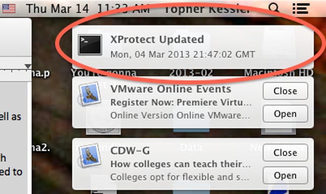 XProtect updater notification