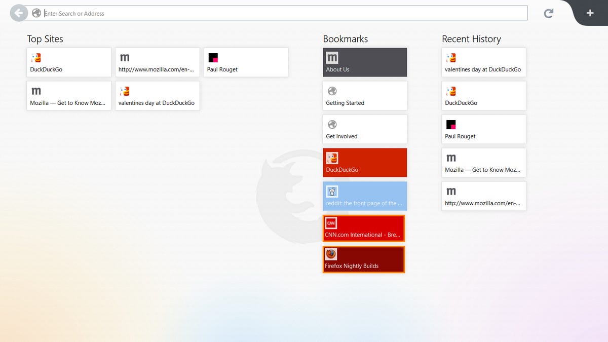 Activities in Firefox for Windows 8 such as managing bookmarks are built using the new Windows interface.