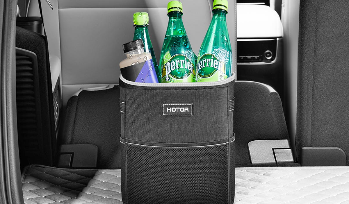 The car trash can being used as a cooler