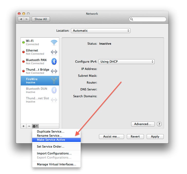 Activating network ports in OS X