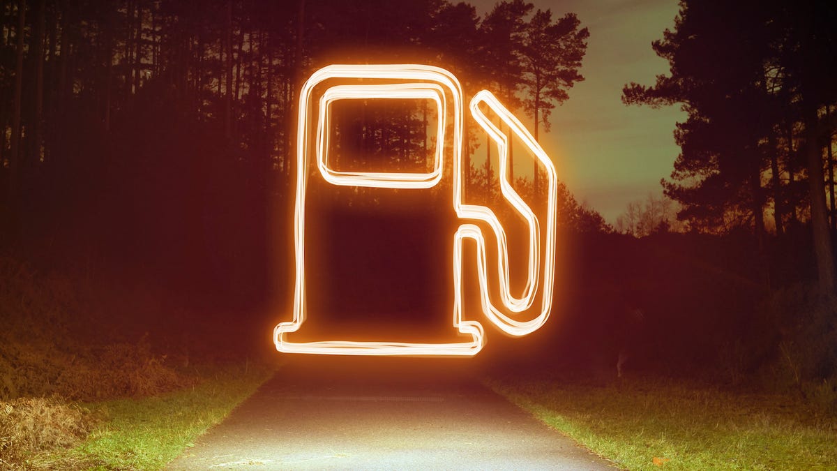 Neon sign of a gas tank