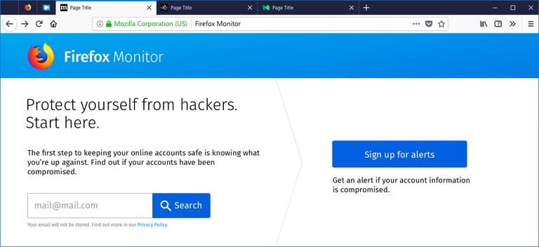 A screenshot of the Firefox Monitor homepage