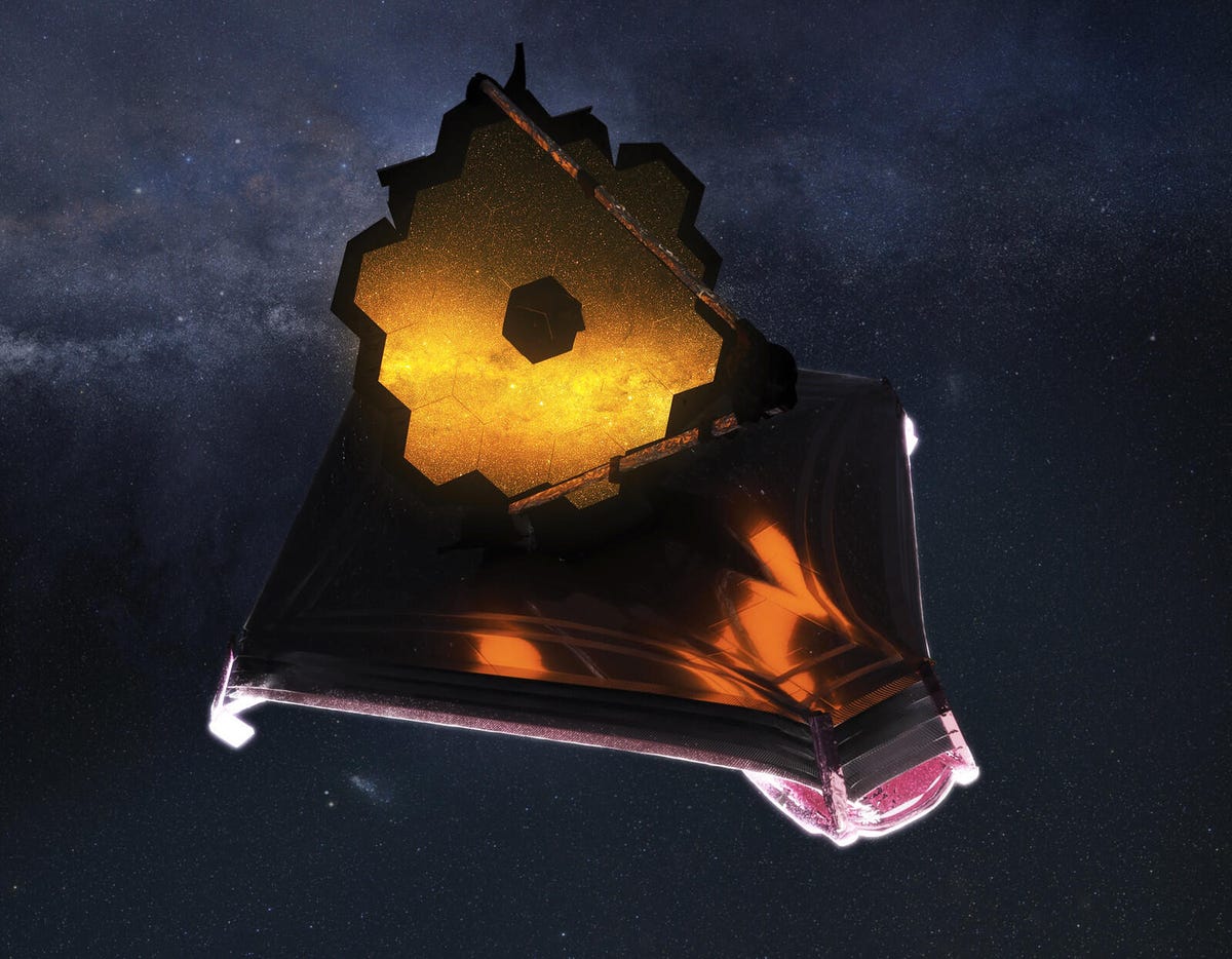 Une représentation du télescope spatial James Webb dans l'espace.