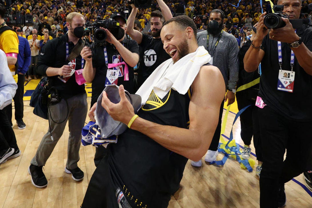 Stephen Curry of the Golden State Warriors Celebrates Advancing to the NBA Finals