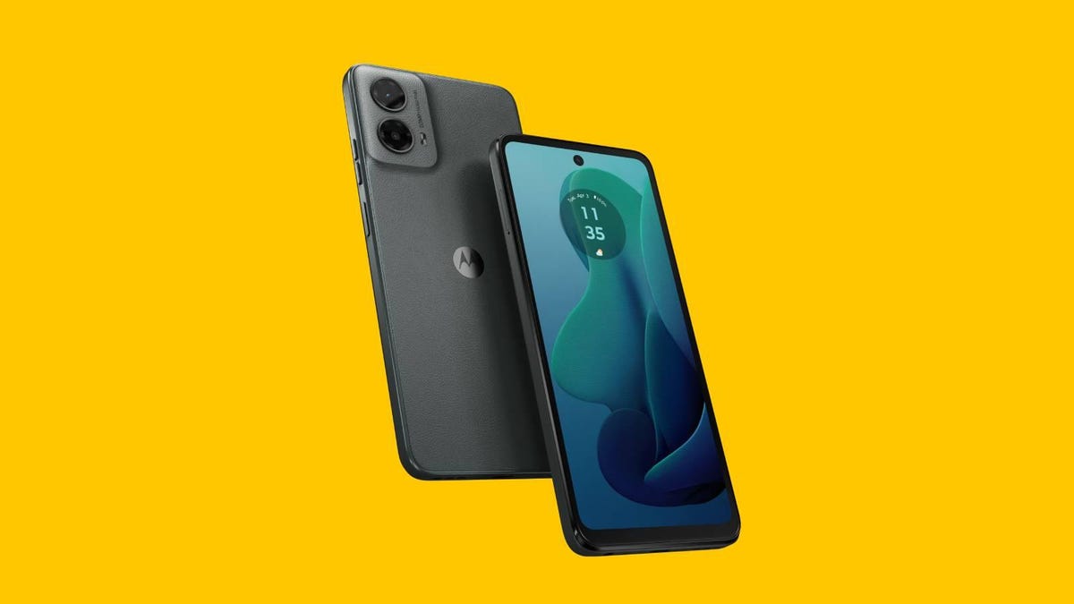 Moto G 5G on a yellow background