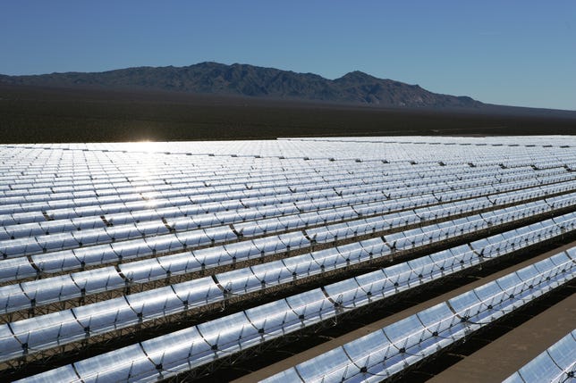A solar thermal plant using parabolic troughs.