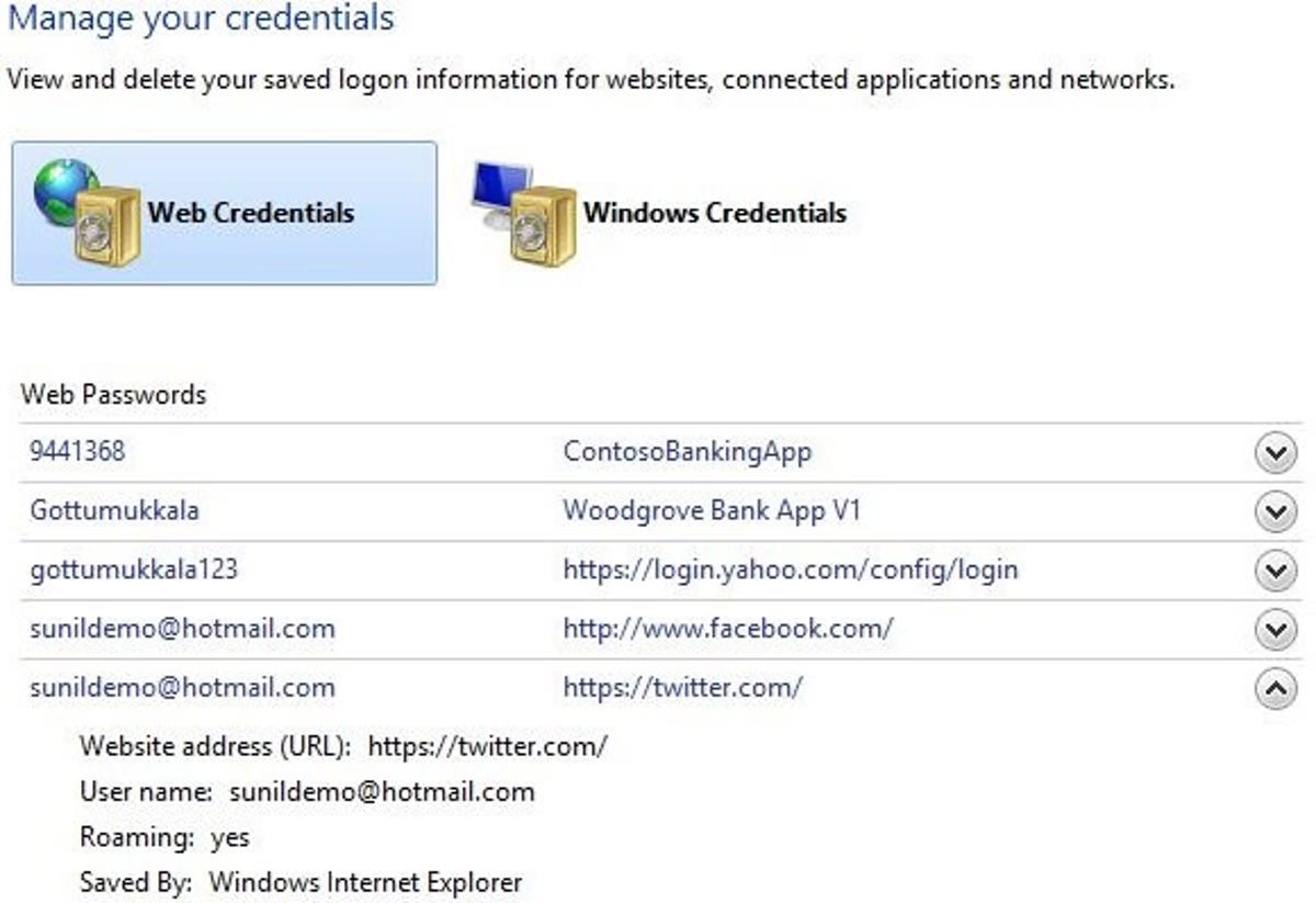 The new Windows 8 Credential Manager will help you store and retreive your Web site passwords.
