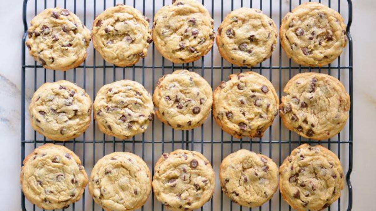 A rack of chocolate chip cookies