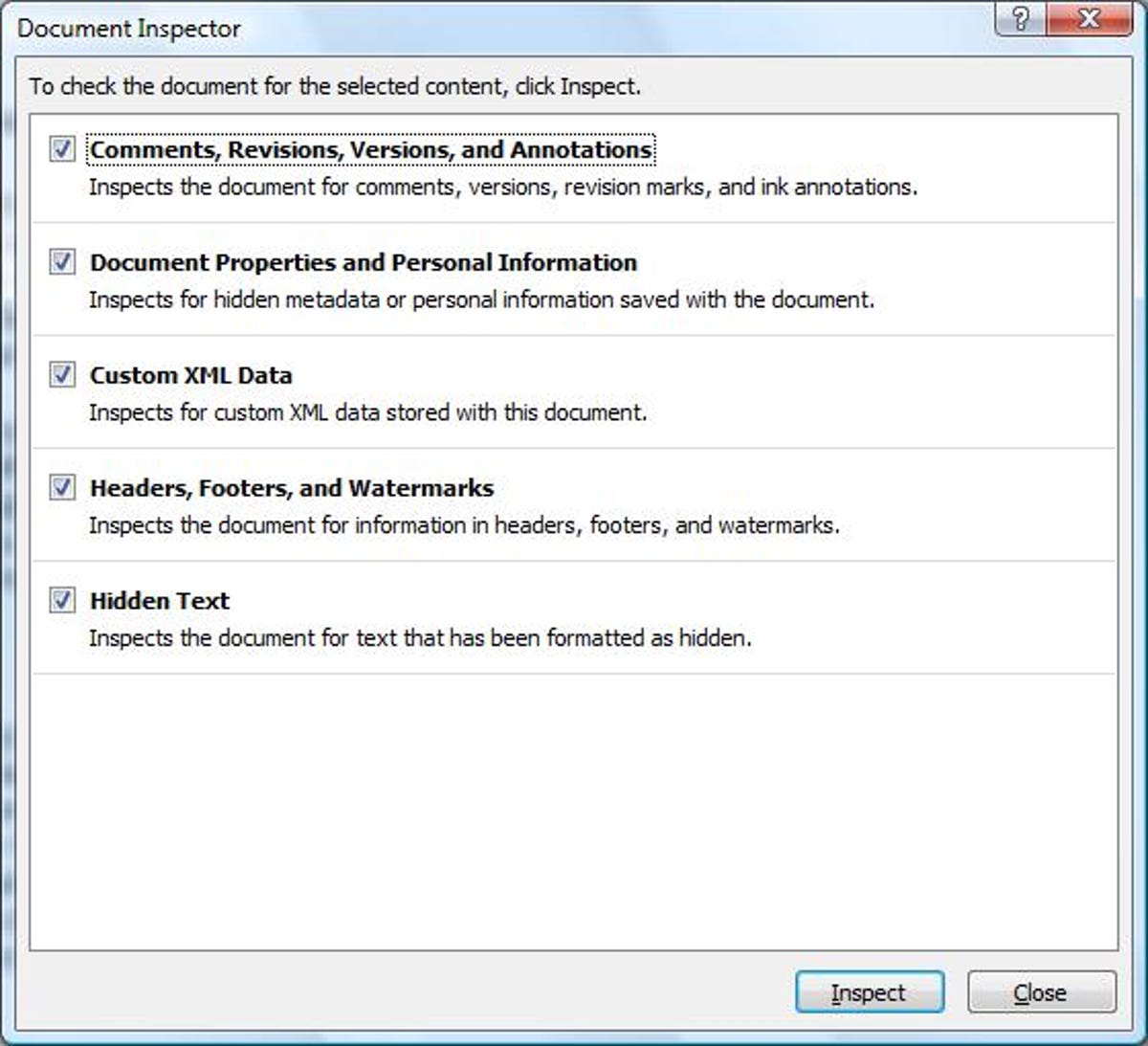 Microsoft Office 2007's Document Inspector