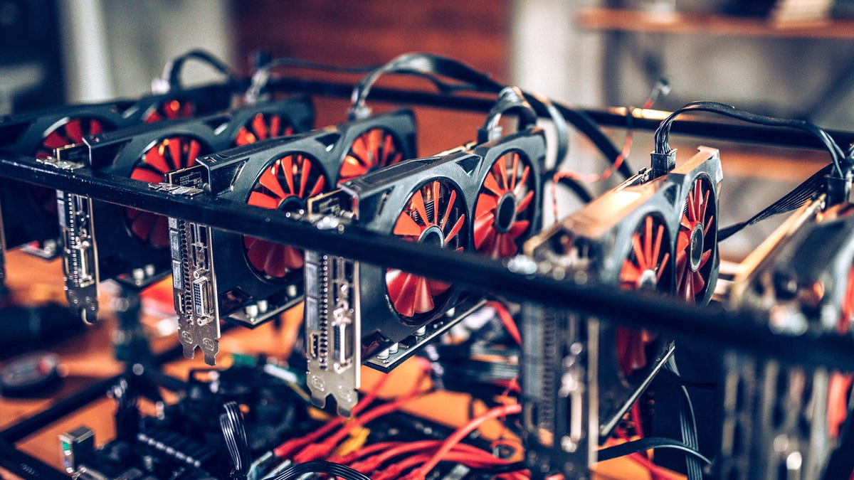 A set of fans on a bitcoin mining computer