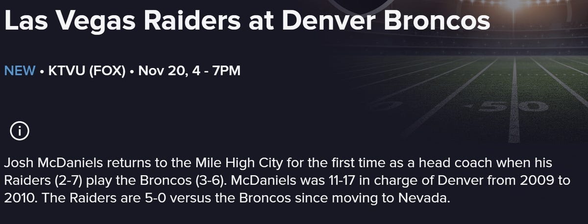 Raiders vs. Broncos Livestream: How to Watch NFL Week 11 Online Today - CNET
