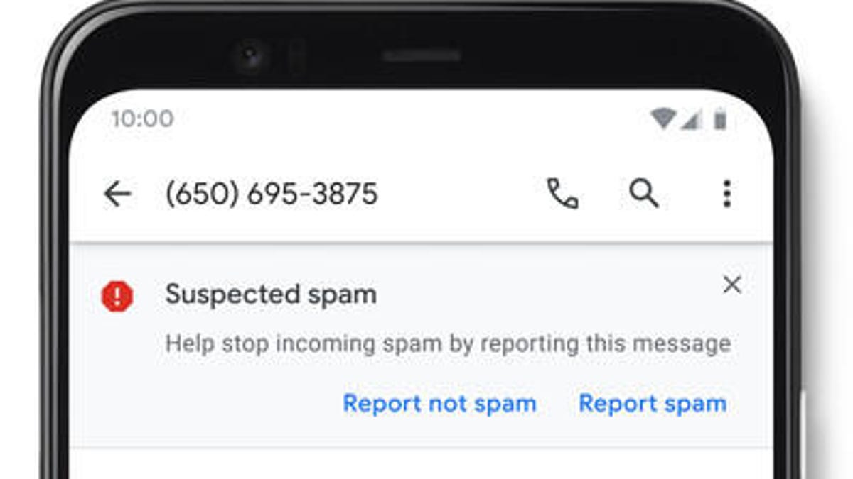 Google Messages spam warning shown on phone