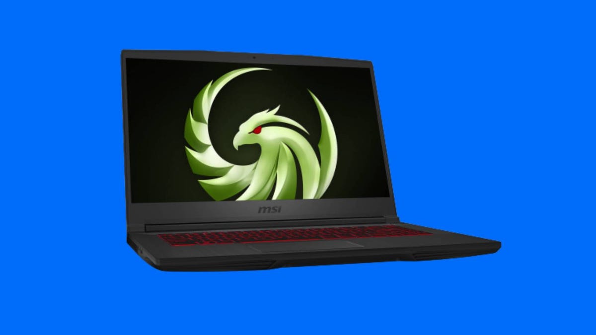 An open MSI laptop against a blue background.