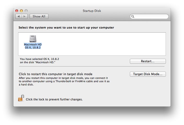 OS X Startup Disk system preferences