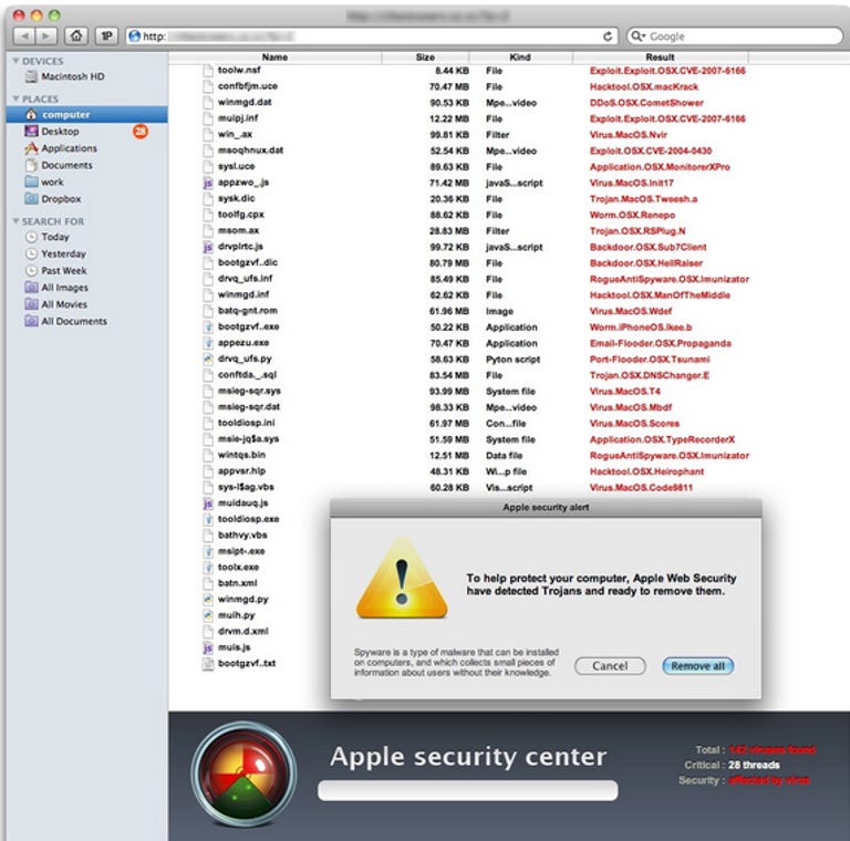 This screenshot shows the interface of the latest Mac rogue antivirus malware dubbed MacGuard.